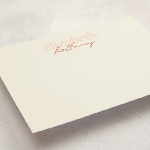 This is a salmon personalized stationery thank you cards with standard by Ellen Schlegelmilch called stacked names printing on signature in 5x7