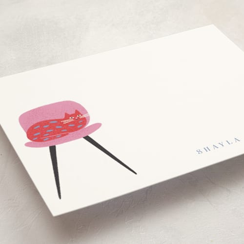 This is a raspberry personalized stationery thank you cards with standard by Griffinbell Paper Co. called house cat printing on signature in 5x7