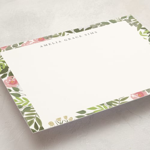 This is a petal personalized stationery thank you cards with standard by Elizabeth Bishop called amelia printing on signature in 5x7