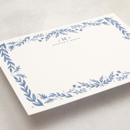 This is a delft personalized stationery thank you cards with standard by Heather Cairl called framed in floral printing on signature in 5x7