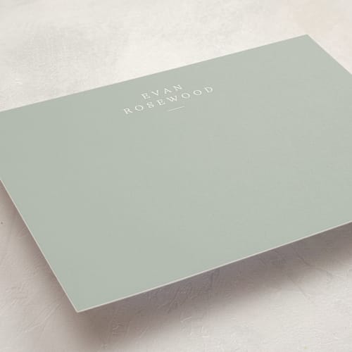 This is a sage personalized stationery thank you cards with standard by Sara Hicks Malone called softspoken printing on signature in 5x7