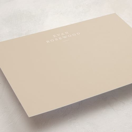 This is a wheat personalized stationery thank you cards with standard by Sara Hicks Malone called softspoken printing on signature in 5x7