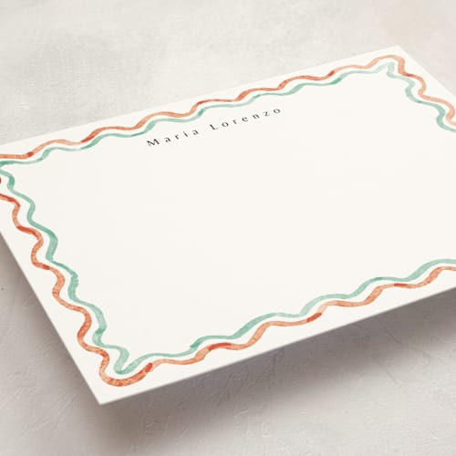 This is a wintermint personalized stationery thank you cards with standard by Cass Loh called watercolor wavy border printing on signature in 5x7
