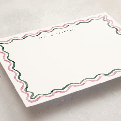 This is a gumdrop personalized stationery thank you cards with standard by Cass Loh called watercolor wavy border printing on signature in 5x7