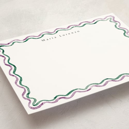 This is a sugar plum personalized stationery thank you cards with standard by Cass Loh called watercolor wavy border printing on signature in 5x7