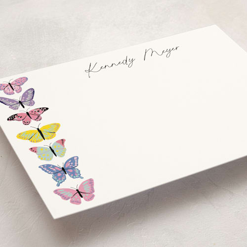 This is a blush personalized stationery thank you cards with standard by Cass Loh called vibrant butterflies printing on signature in 5x7