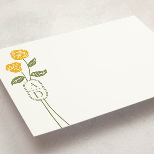 This is a buttercup personalized stationery thank you cards with standard by Jessica Yeo called cottage flowers printing on signature in 5x7