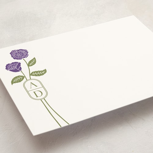 This is a pansy personalized stationery thank you cards with standard by Jessica Yeo called cottage flowers printing on signature in 5x7