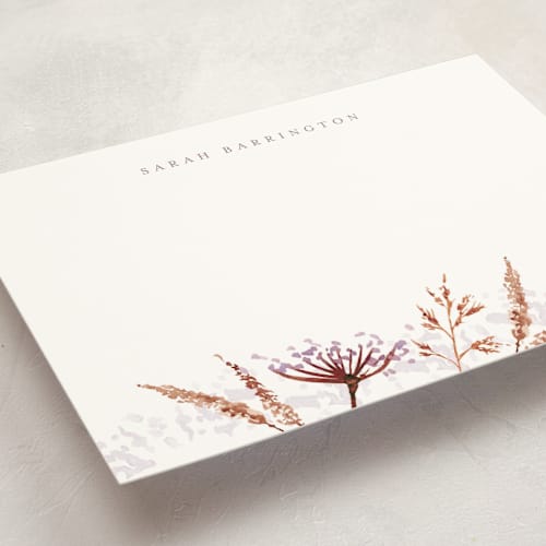 This is a lavender personalized stationery thank you cards with standard by frau brandt called floral impression printing on signature in 5x7