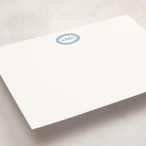 This is a cerulean personalized stationery thank you cards with standard by Olivia Raufman called ellipse monogram printing on signature in 5x7
