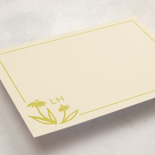 This is a citrine personalized stationery thank you cards with standard by Tracy Schifeling called hand-painted floral initials printing on signature in 5x7