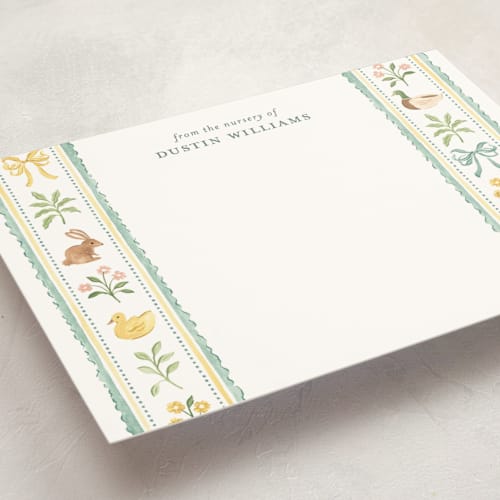 This is a duckegg personalized stationery thank you cards with standard by Sarah Knight called ribbons printing on signature in 5x7