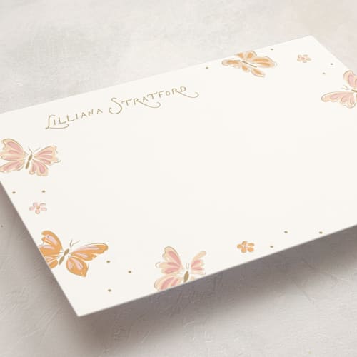 This is a flutter personalized stationery thank you cards with standard by Erin German called butterflies printing on signature in 5x7
