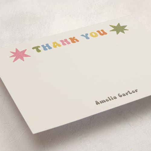 This is a soft retro personalized stationery thank you cards with standard by Sabrina Excene called thank you riso printing on signature in 5x7