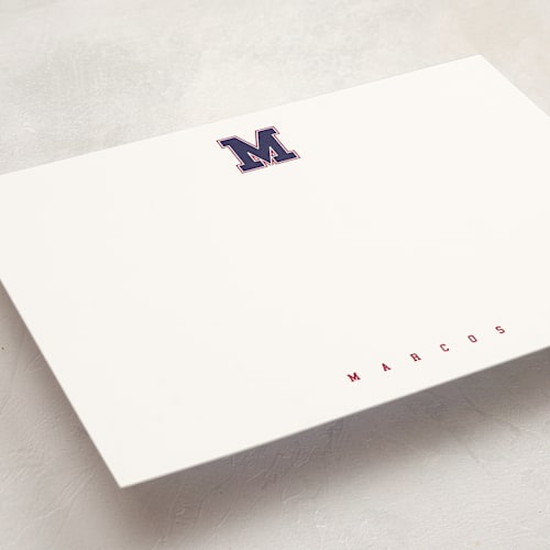 This is a patriot personalized stationery thank you cards with standard by Kamala Nahas called varsity printing on signature in 5x7