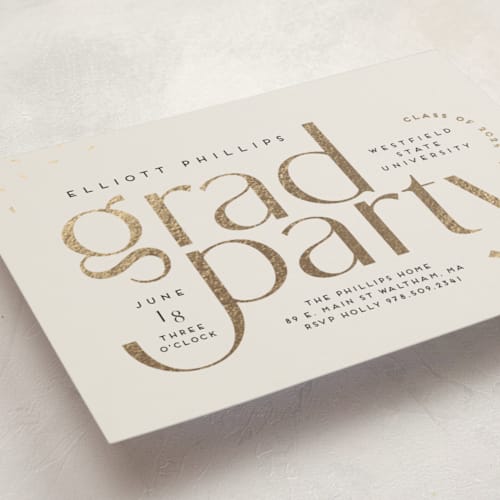 This is a oyster graduation invitations with foil pressed by Nicole Senecal called party type printing on signature in standard
