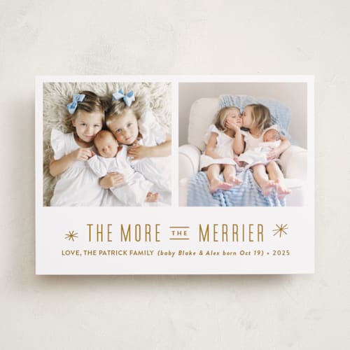 This is a golden babys first christmas with standard by Carolyn MacLaren called the more, the merrier printing on recycled smooth signature in standard