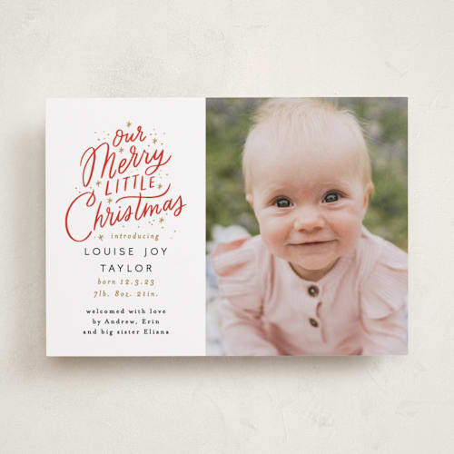 This is a cherry babys first christmas with standard by Alethea and Ruth called our little merry printing on recycled smooth signature in standard