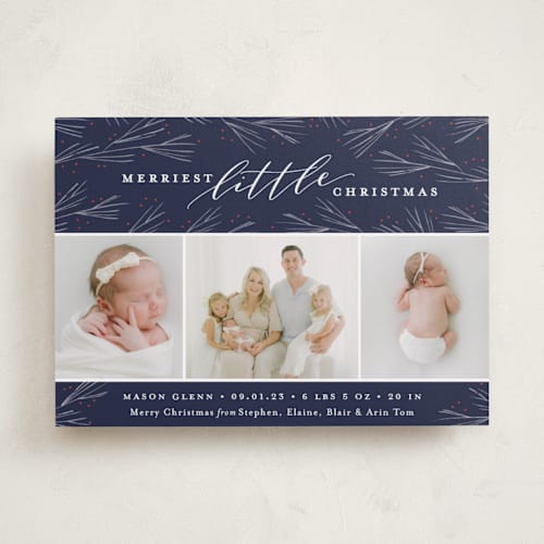 This is a blueberry babys first christmas with standard by Sarah Brown called merriest little christmas printing on recycled smooth signature in standard