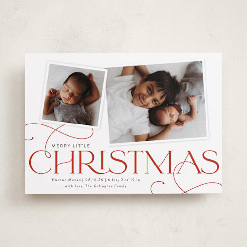 This is a cherry babys first christmas with standard by Sarah Brown called little addition printing on recycled smooth signature in standard