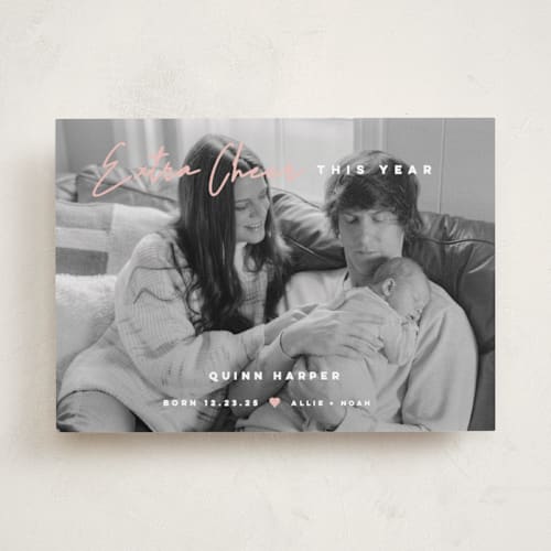 This is a blush babys first christmas with standard by fatfatin called extra cheer printing on recycled smooth signature in standard