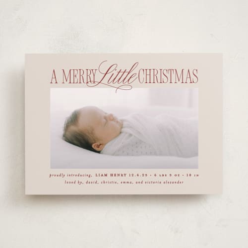 This is a cinnamon babys first christmas with standard by Brooke Chandler called littlest christmas printing on recycled smooth signature in standard