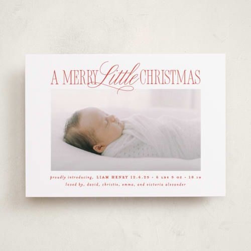 This is a snowflake babys first christmas with standard by Brooke Chandler called littlest christmas printing on recycled smooth signature in standard