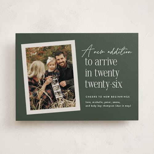 This is a pine babys first christmas with standard by Heather Schertzer called new addition printing on recycled smooth signature in standard