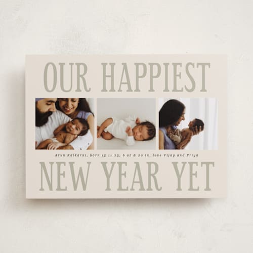 This is a champagne babys first christmas with standard by Corinne Malesic called something kind of wonderful printing on recycled smooth signature in standard