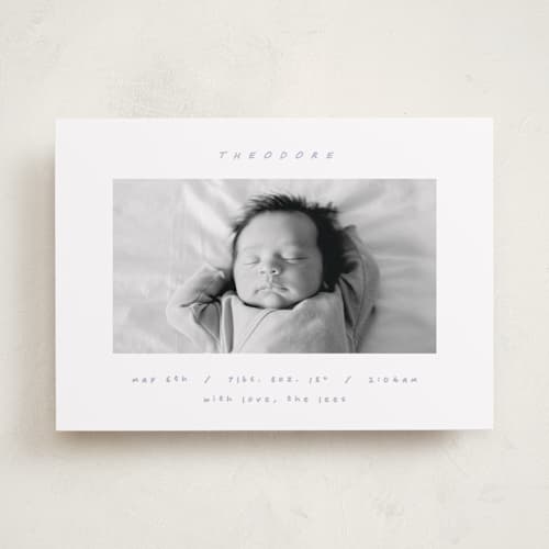 This is a lavender birth announcements with standard by AK Graphics called pano printing on smooth signature in standard