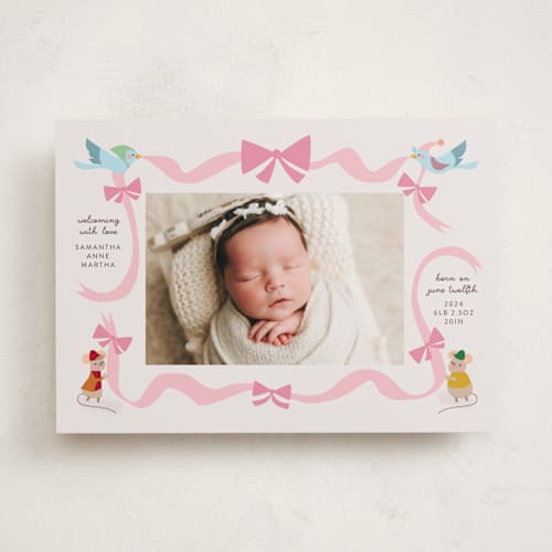 This is a blush birth announcements with standard by Lori Wemple called disney cinderella birth announcement printing on smooth signature in standard