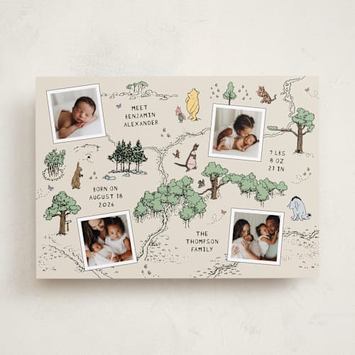This is a natural birth announcements with standard by Heather Schertzer called hundred acre wood printing on smooth signature in standard