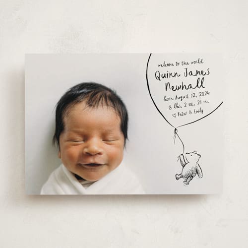 This is a ink birth announcements with standard by Pink House Press called disney's classic pooh printing on smooth signature in standard