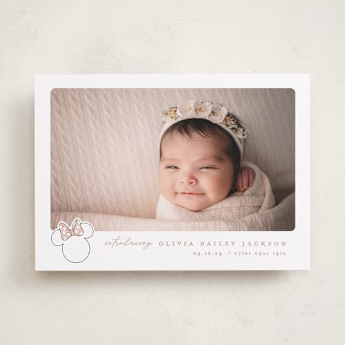 This is a peony birth announcements with standard by Creo Study called disney's minnie's bow printing on smooth signature in standard