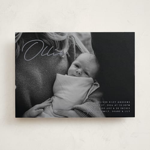 This is a cool grey birth announcements with standard by Brandy Folse called that's my name printing on smooth signature in standard