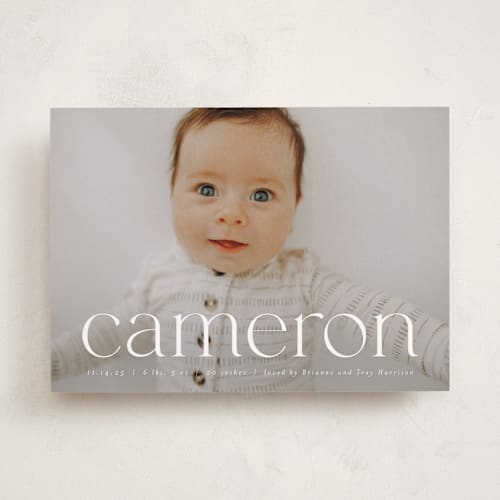 This is a cloud birth announcements with standard by Ekko Studio called classy name printing on smooth signature in standard