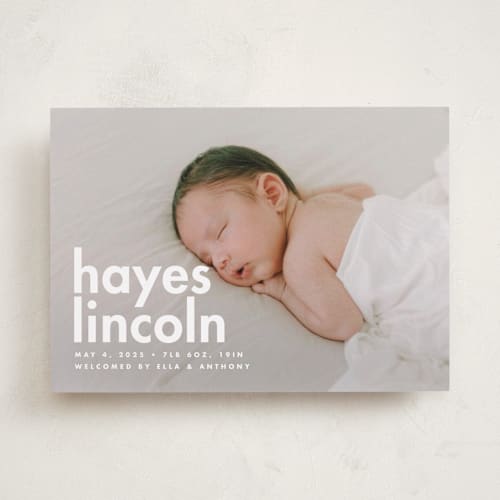 This is a cloud birth announcements with standard by Ellen Schlegelmilch called hayes printing on recycled smooth signature in standard