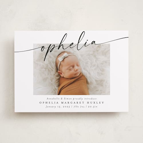 This is a coal birth announcements with standard by Meggy Masters called signature name printing on smooth signature in standard