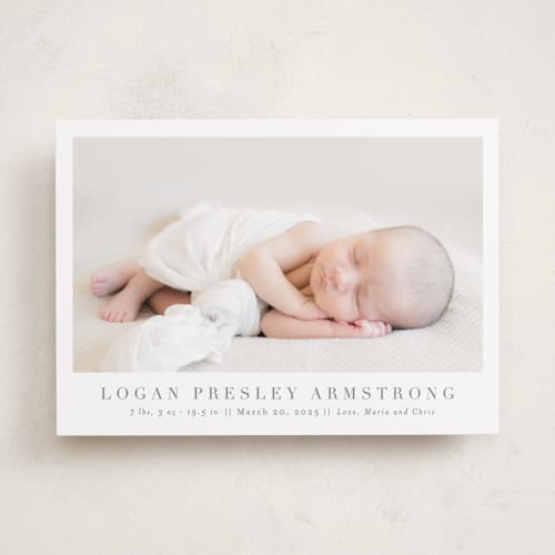 This is a fawn birth announcements with standard by Megan Davis called menil printing on smooth signature in standard