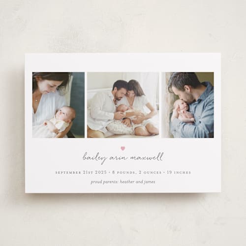 This is a petal birth announcements with standard by Sara Hicks Malone called teeny tiny love printing on recycled smooth signature in standard
