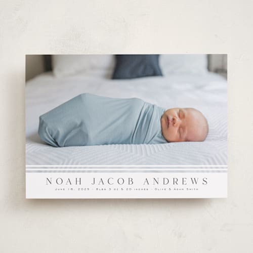 This is a cloud birth announcements with standard by Nicole Walsh called minimalist stripes printing on smooth signature in standard