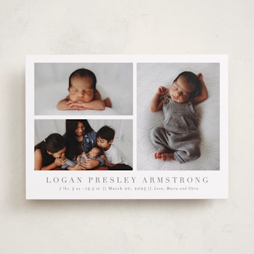 This is a fawn birth announcements with standard by Megan Davis called menil printing on recycled smooth signature in standard