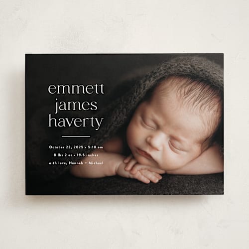 This is a cloud birth announcements with standard by Susan Asbill called details printing on smooth signature in standard