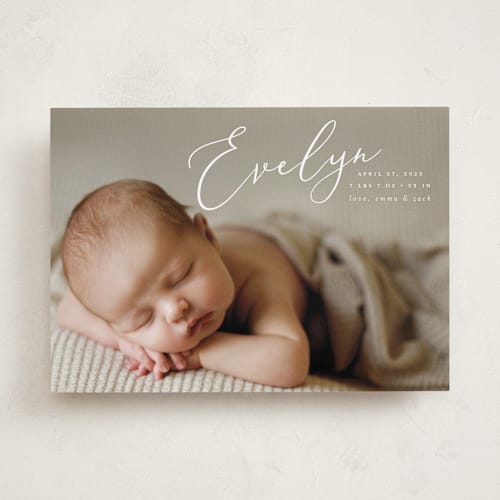 This is a sage birth announcements with standard by Ashley Rosenbaum called signature printing on smooth signature in standard