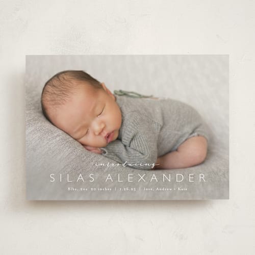 This is a cloud birth announcements with standard by Carolyn MacLaren called baby bliss printing on smooth signature in standard