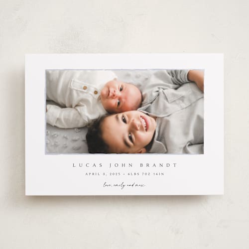 This is a shadow birth announcements with standard by Kasia Labocki called border printing on recycled smooth signature in standard