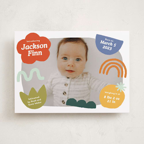 This is a fruitcake birth announcements with standard by Kercia Jane called colorful shapes printing on recycled smooth signature in standard