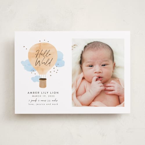 This is a sunshine birth announcements with standard by Kanika Mathur called baby world printing on recycled smooth signature in standard