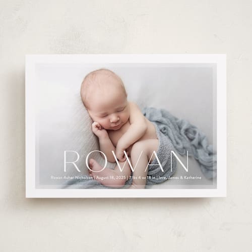 This is a sugar birth announcements with standard by Jessica Williams called frosted frame printing on smooth signature in standard