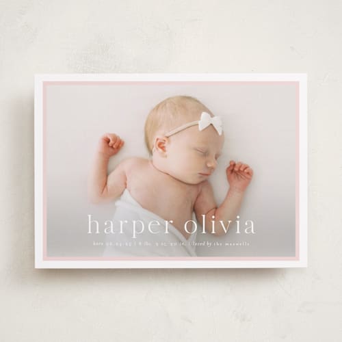 This is a rose birth announcements with standard by Alexandra Cohn called portraiture printing on smooth signature in standard